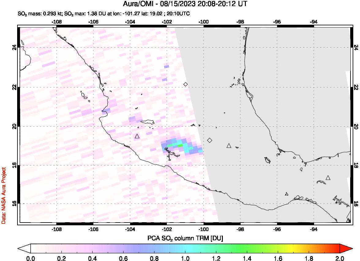 A sulfur dioxide image over Mexico on Aug 15, 2023.