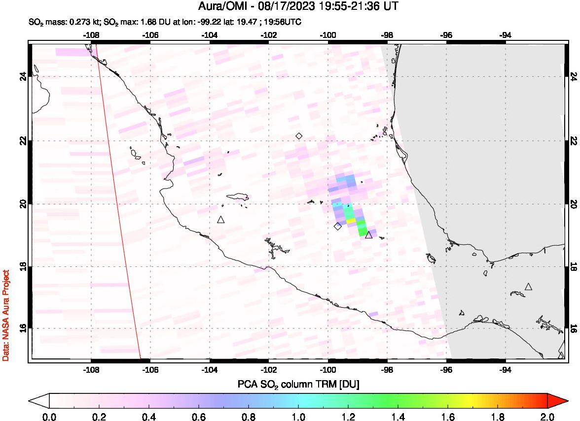 A sulfur dioxide image over Mexico on Aug 17, 2023.