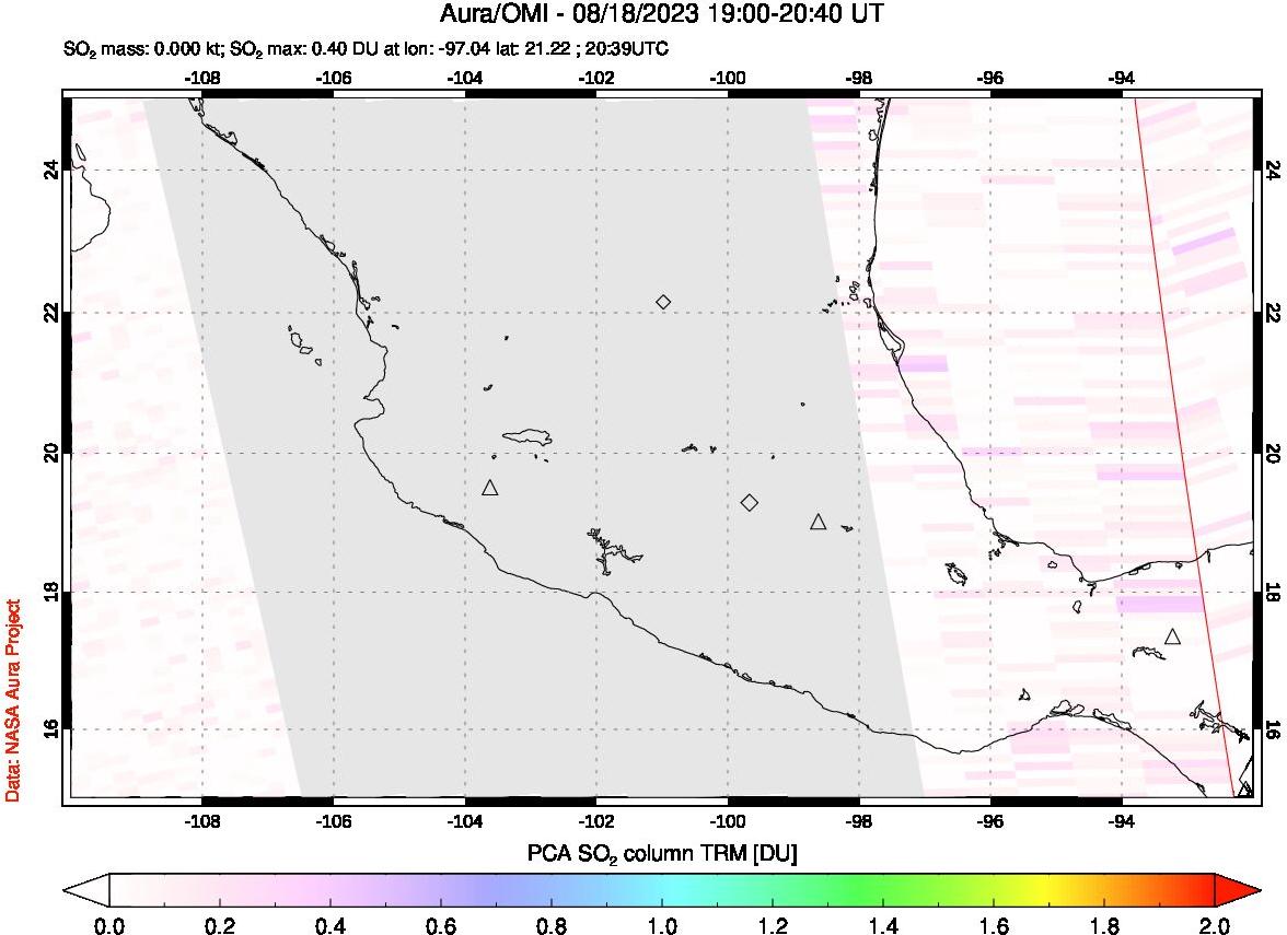 A sulfur dioxide image over Mexico on Aug 18, 2023.