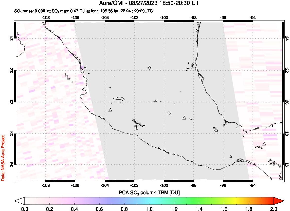 A sulfur dioxide image over Mexico on Aug 27, 2023.