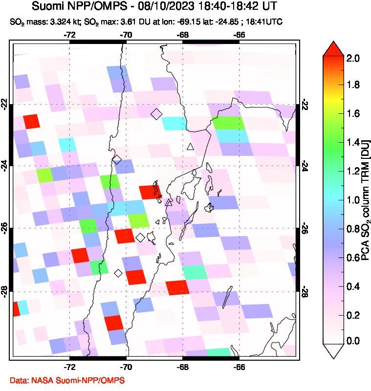 A sulfur dioxide image over Northern Chile on Aug 10, 2023.