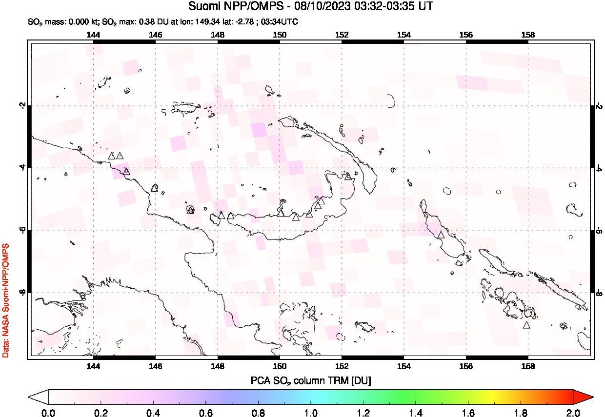 A sulfur dioxide image over Papua, New Guinea on Aug 10, 2023.