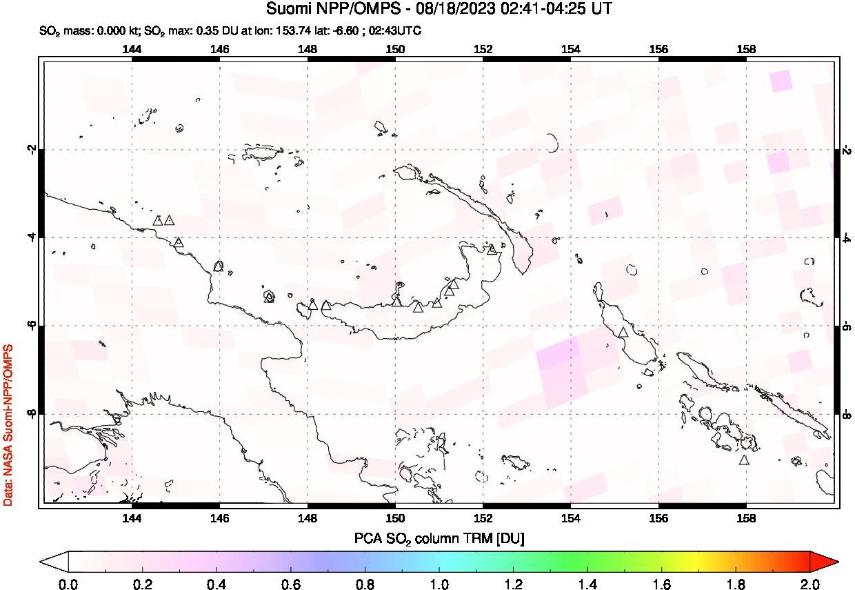 A sulfur dioxide image over Papua, New Guinea on Aug 18, 2023.
