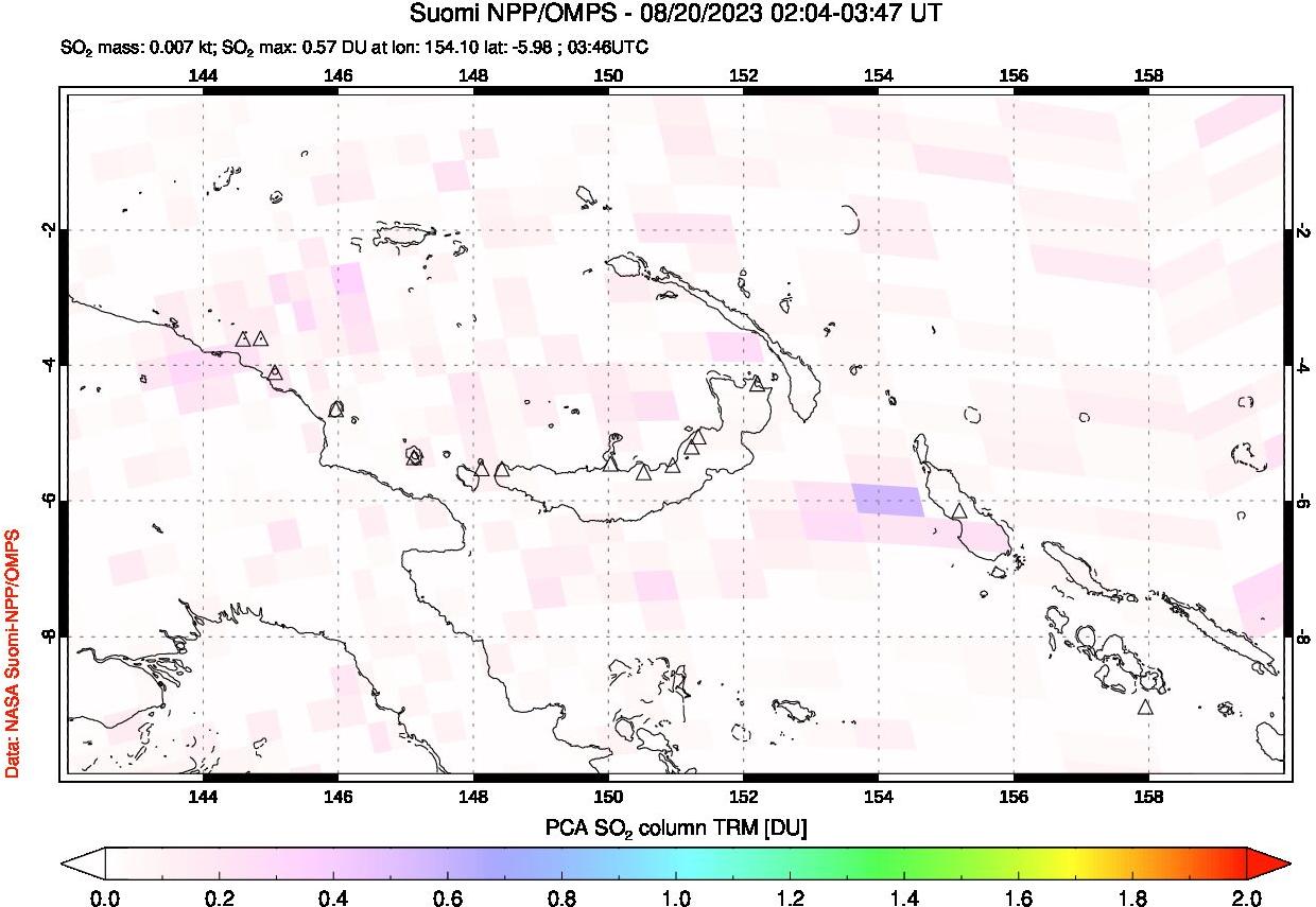 A sulfur dioxide image over Papua, New Guinea on Aug 20, 2023.
