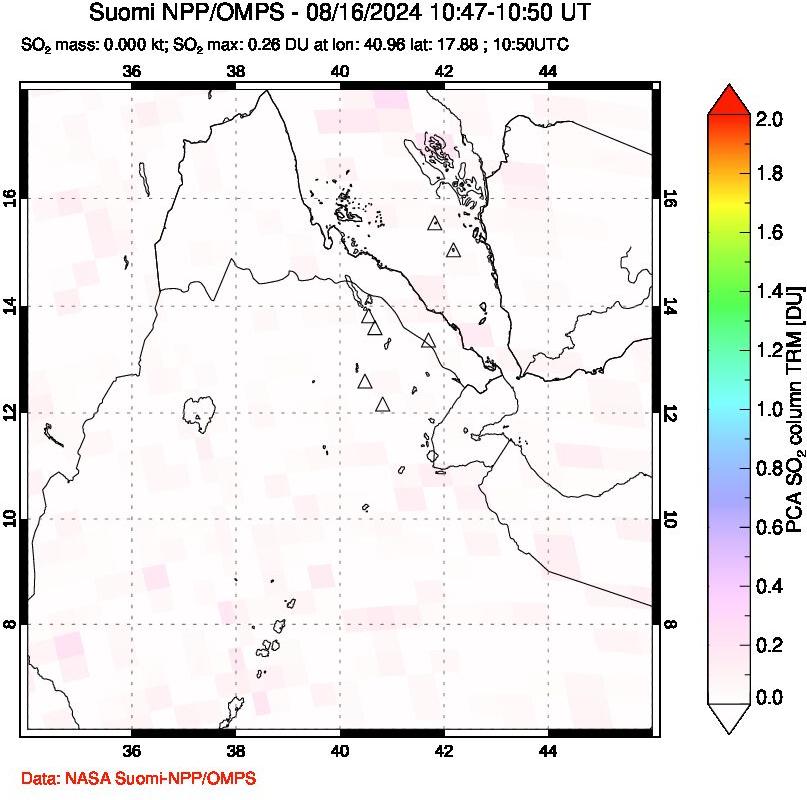 A sulfur dioxide image over Afar and southern Red Sea on Aug 16, 2024.