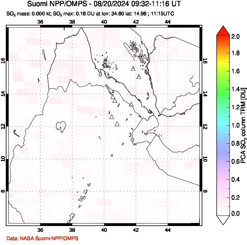 A sulfur dioxide image over Afar and southern Red Sea on Aug 20, 2024.