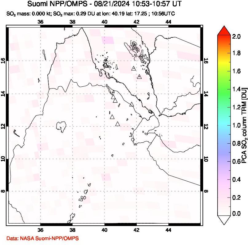 A sulfur dioxide image over Afar and southern Red Sea on Aug 21, 2024.