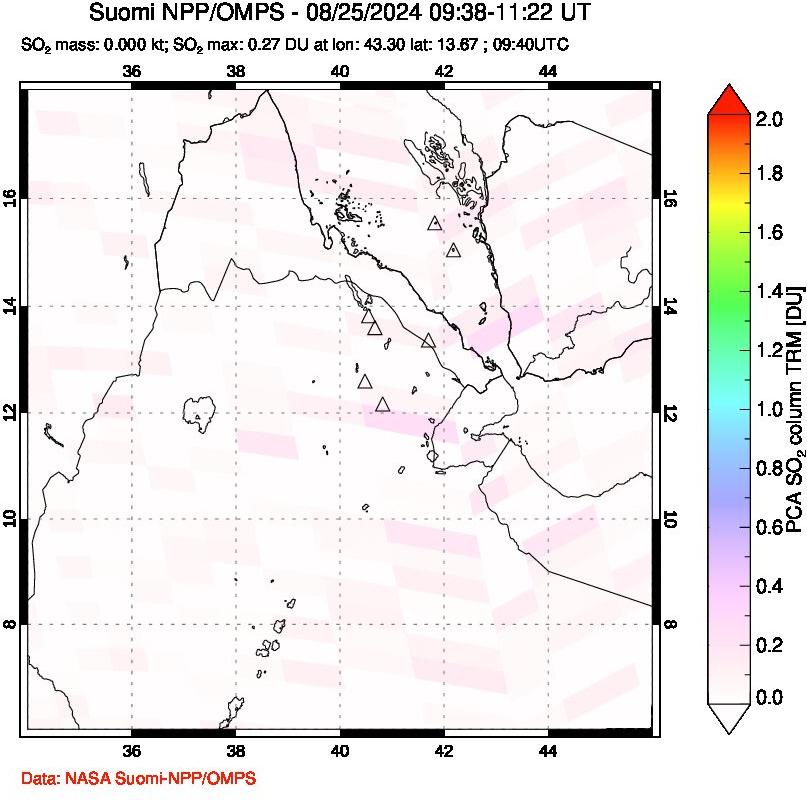 A sulfur dioxide image over Afar and southern Red Sea on Aug 25, 2024.