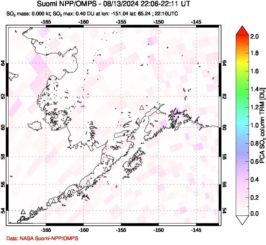 A sulfur dioxide image over Alaska, USA on Aug 13, 2024.