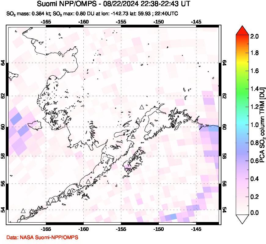 A sulfur dioxide image over Alaska, USA on Aug 22, 2024.