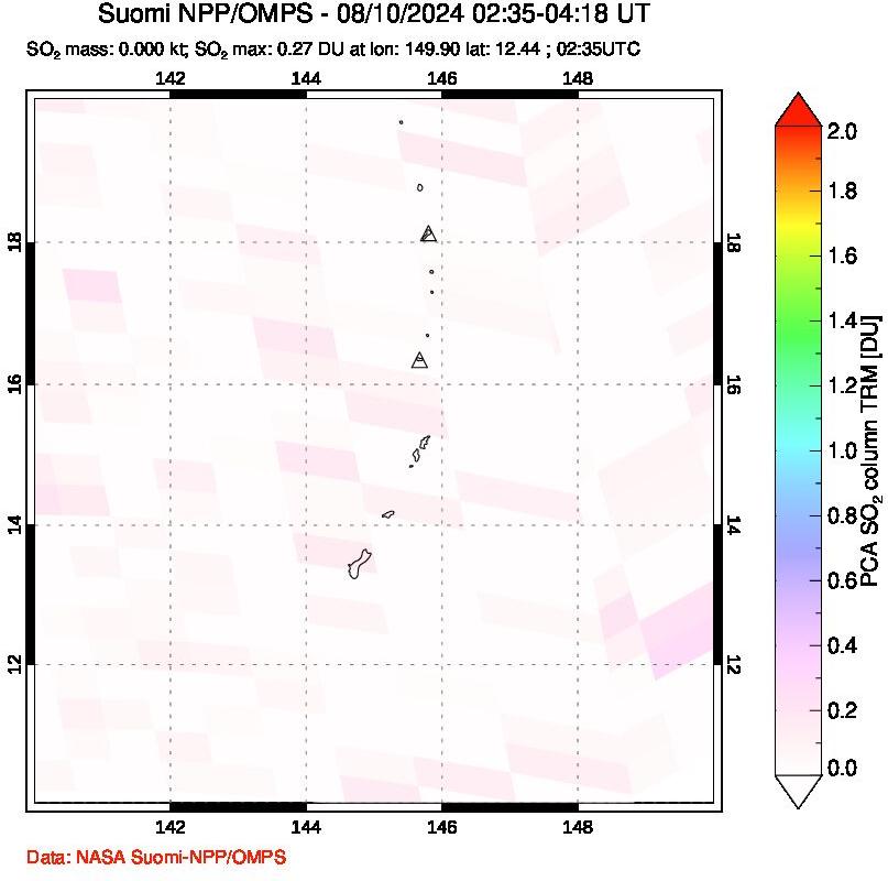 A sulfur dioxide image over Anatahan, Mariana Islands on Aug 10, 2024.