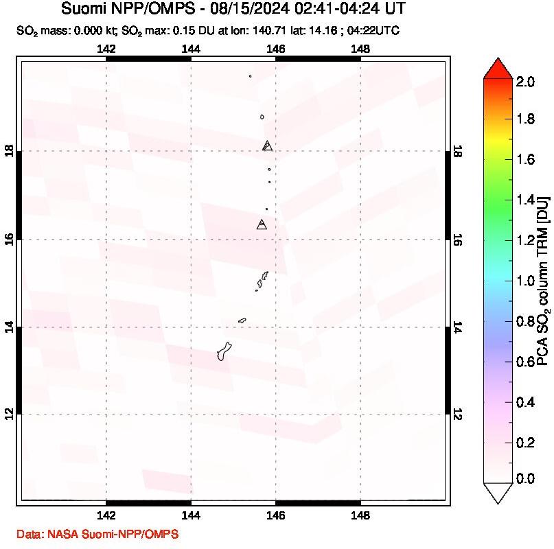 A sulfur dioxide image over Anatahan, Mariana Islands on Aug 15, 2024.