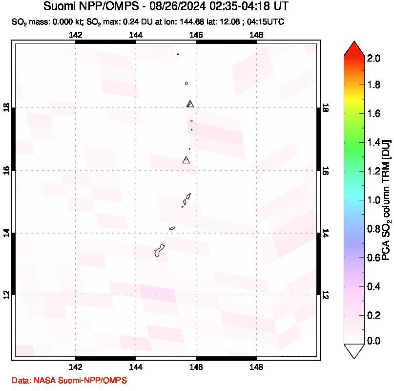 A sulfur dioxide image over Anatahan, Mariana Islands on Aug 26, 2024.