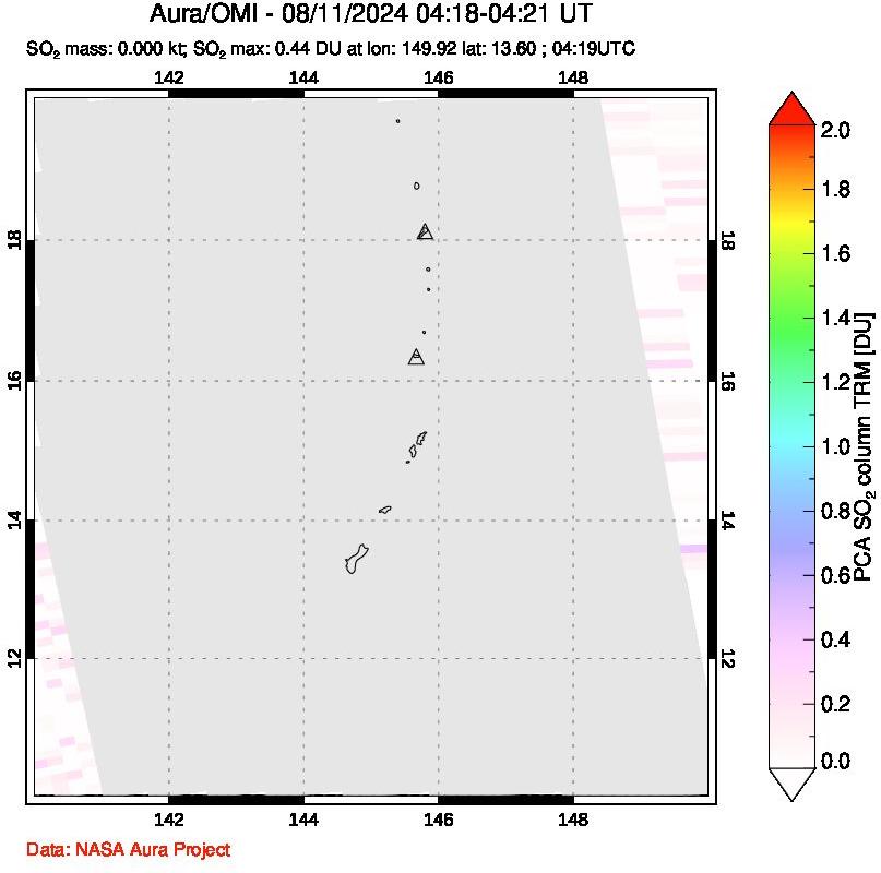 A sulfur dioxide image over Anatahan, Mariana Islands on Aug 11, 2024.