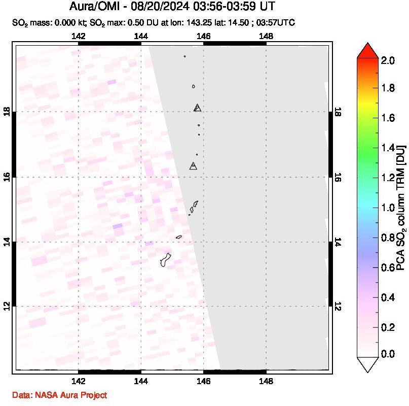 A sulfur dioxide image over Anatahan, Mariana Islands on Aug 20, 2024.