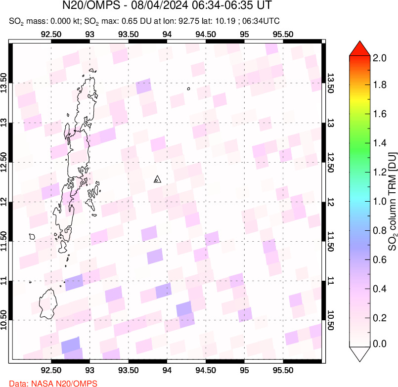 A sulfur dioxide image over Andaman Islands, Indian Ocean on Aug 04, 2024.