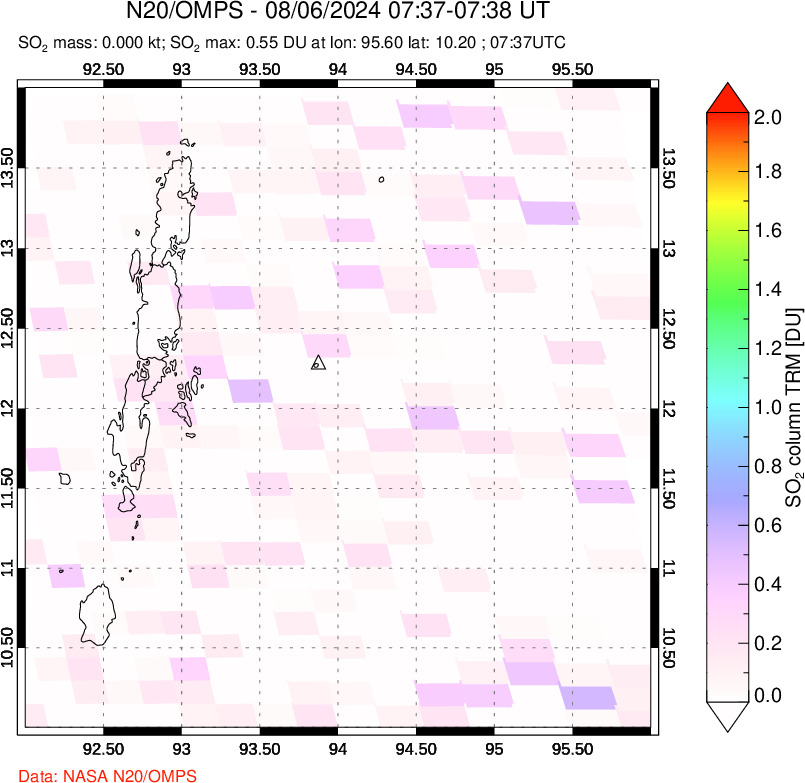 A sulfur dioxide image over Andaman Islands, Indian Ocean on Aug 06, 2024.