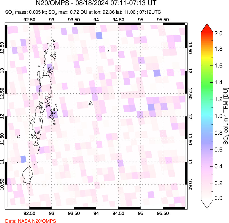 A sulfur dioxide image over Andaman Islands, Indian Ocean on Aug 18, 2024.