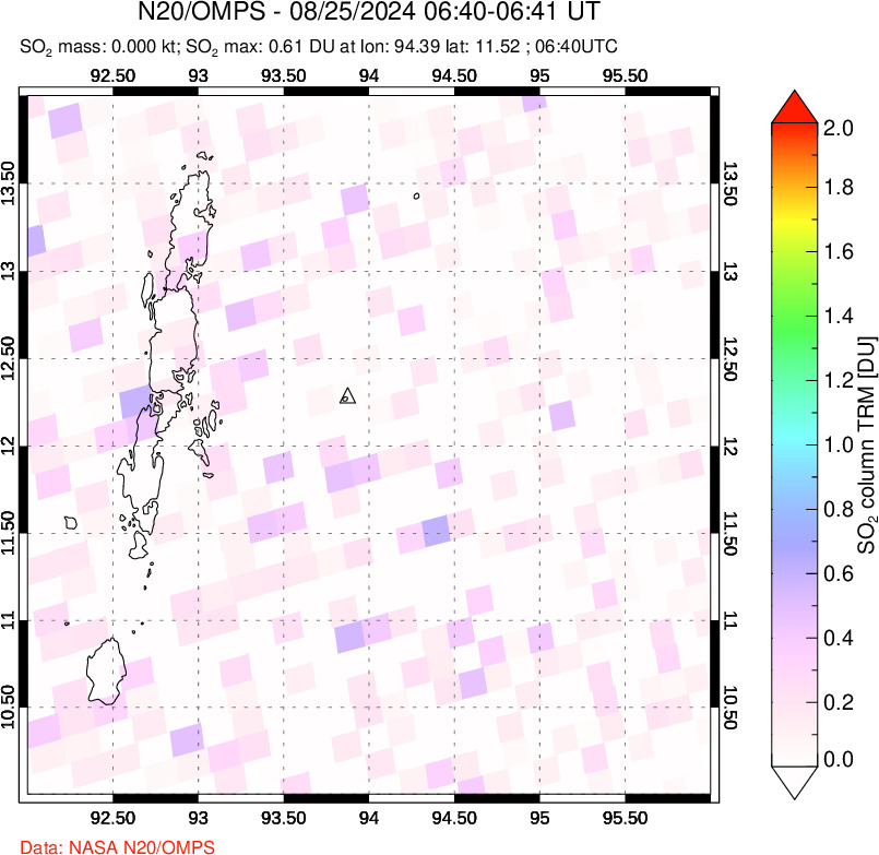 A sulfur dioxide image over Andaman Islands, Indian Ocean on Aug 25, 2024.