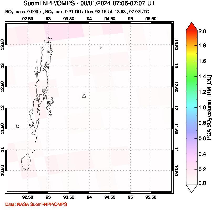 A sulfur dioxide image over Andaman Islands, Indian Ocean on Aug 01, 2024.