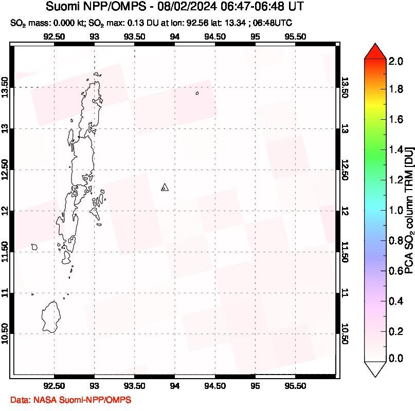 A sulfur dioxide image over Andaman Islands, Indian Ocean on Aug 02, 2024.