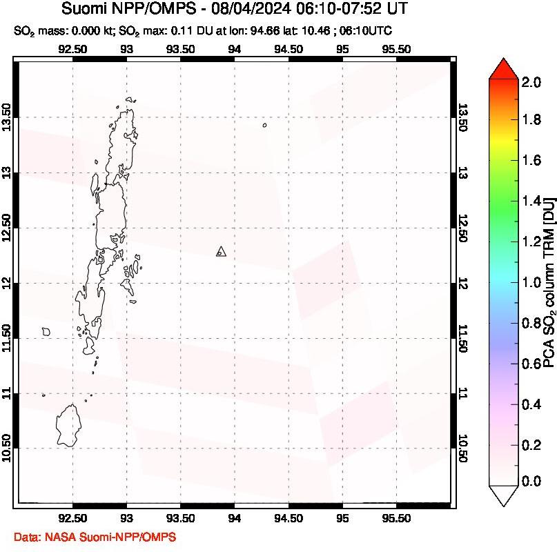 A sulfur dioxide image over Andaman Islands, Indian Ocean on Aug 04, 2024.