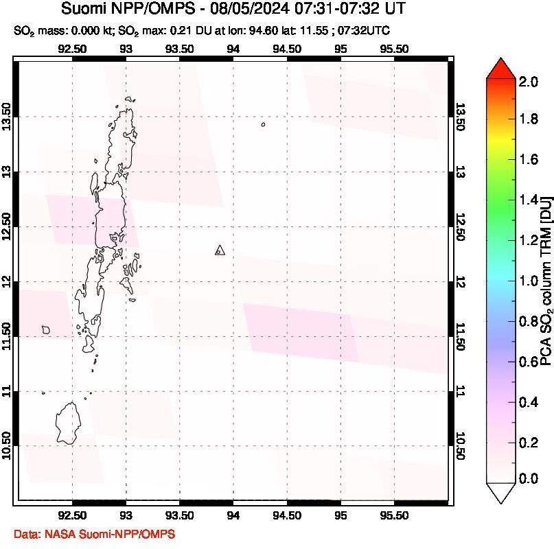 A sulfur dioxide image over Andaman Islands, Indian Ocean on Aug 05, 2024.