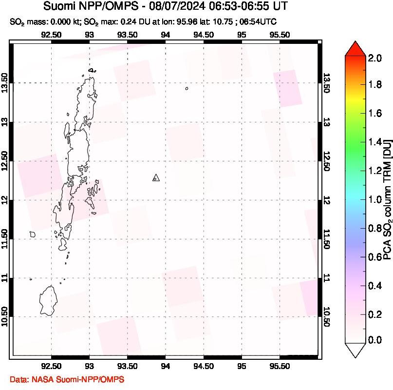 A sulfur dioxide image over Andaman Islands, Indian Ocean on Aug 07, 2024.