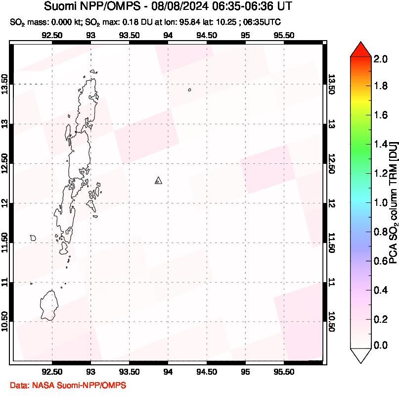 A sulfur dioxide image over Andaman Islands, Indian Ocean on Aug 08, 2024.