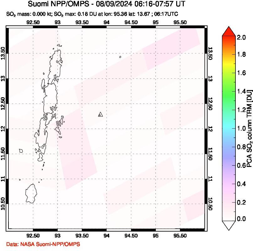 A sulfur dioxide image over Andaman Islands, Indian Ocean on Aug 09, 2024.