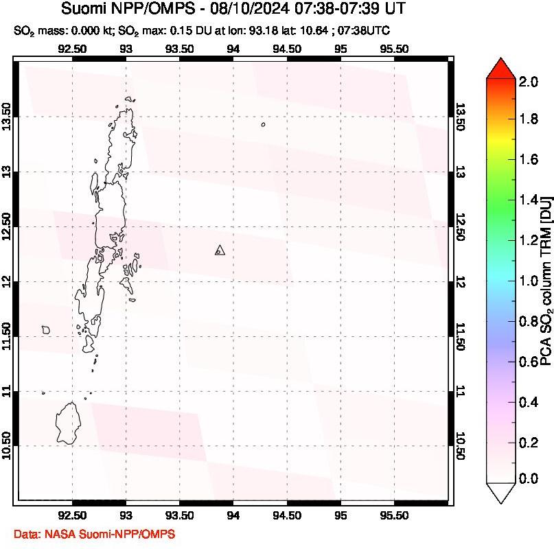 A sulfur dioxide image over Andaman Islands, Indian Ocean on Aug 10, 2024.