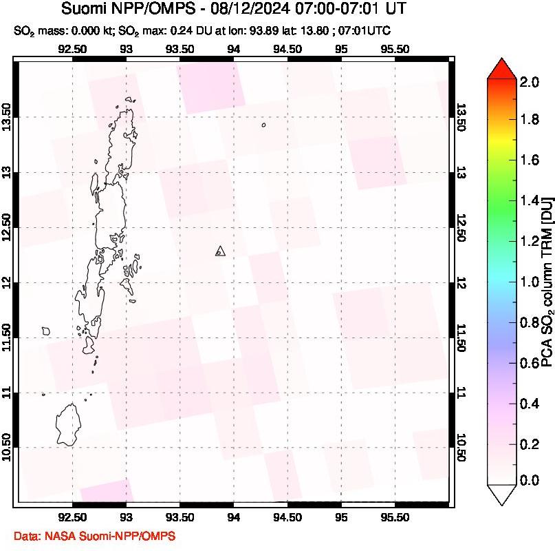 A sulfur dioxide image over Andaman Islands, Indian Ocean on Aug 12, 2024.