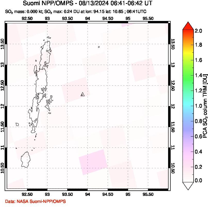 A sulfur dioxide image over Andaman Islands, Indian Ocean on Aug 13, 2024.