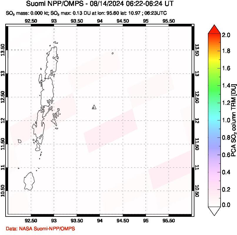 A sulfur dioxide image over Andaman Islands, Indian Ocean on Aug 14, 2024.