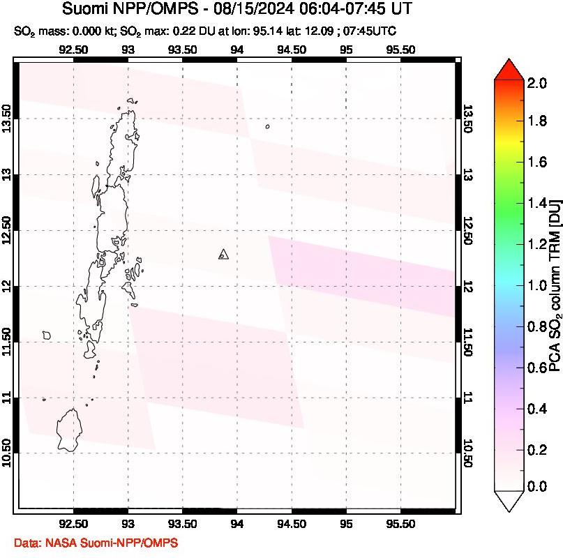 A sulfur dioxide image over Andaman Islands, Indian Ocean on Aug 15, 2024.