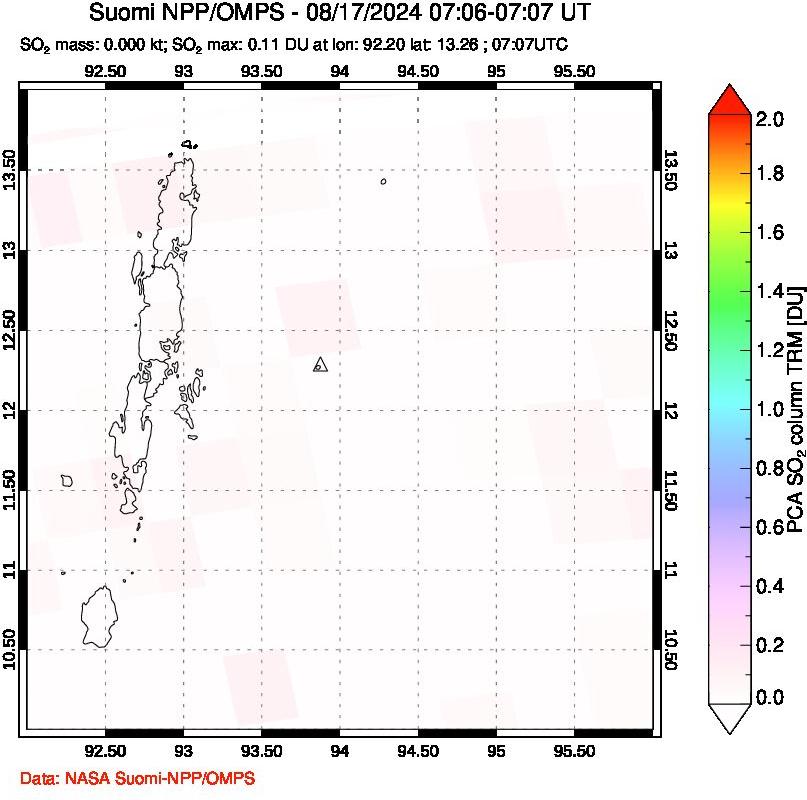 A sulfur dioxide image over Andaman Islands, Indian Ocean on Aug 17, 2024.