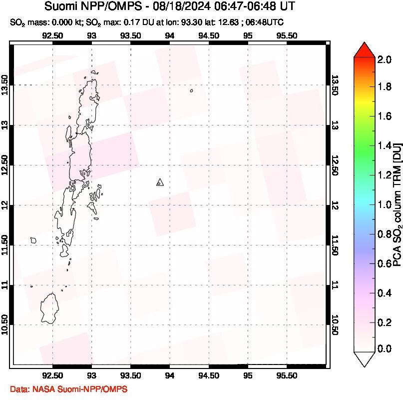 A sulfur dioxide image over Andaman Islands, Indian Ocean on Aug 18, 2024.