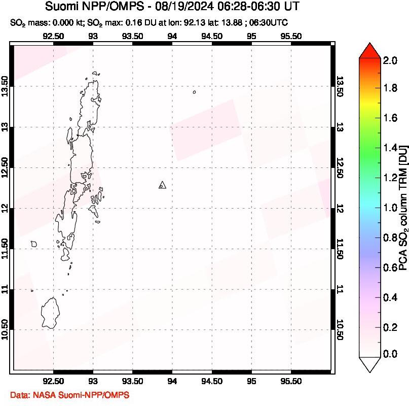 A sulfur dioxide image over Andaman Islands, Indian Ocean on Aug 19, 2024.