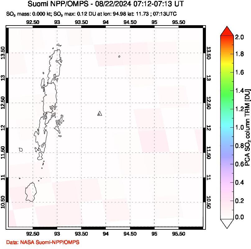 A sulfur dioxide image over Andaman Islands, Indian Ocean on Aug 22, 2024.