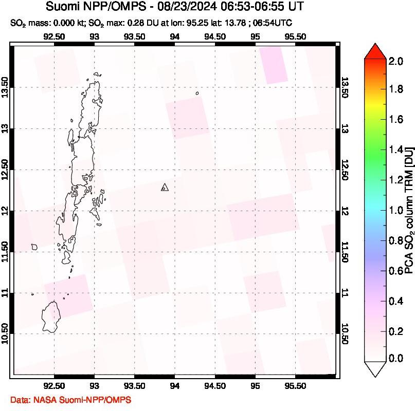 A sulfur dioxide image over Andaman Islands, Indian Ocean on Aug 23, 2024.