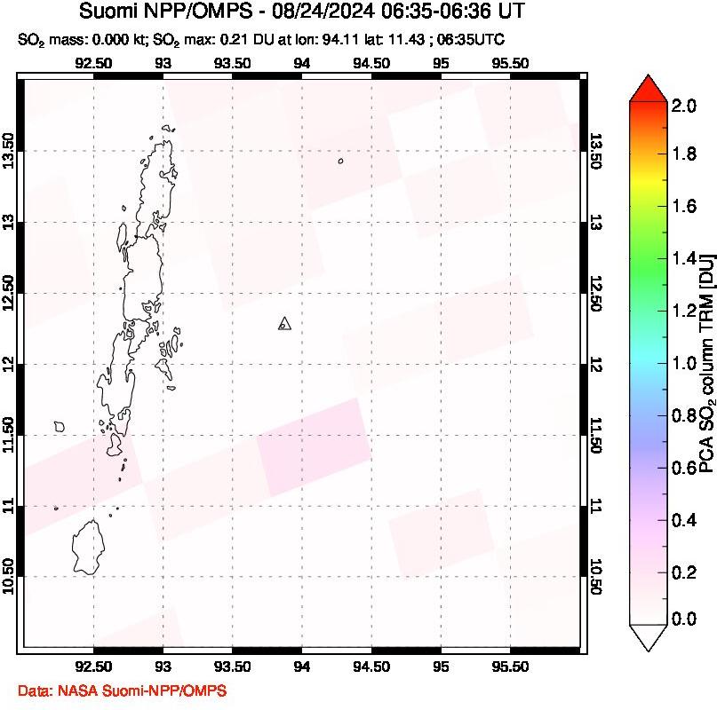 A sulfur dioxide image over Andaman Islands, Indian Ocean on Aug 24, 2024.