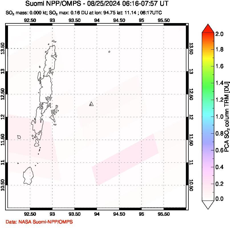 A sulfur dioxide image over Andaman Islands, Indian Ocean on Aug 25, 2024.