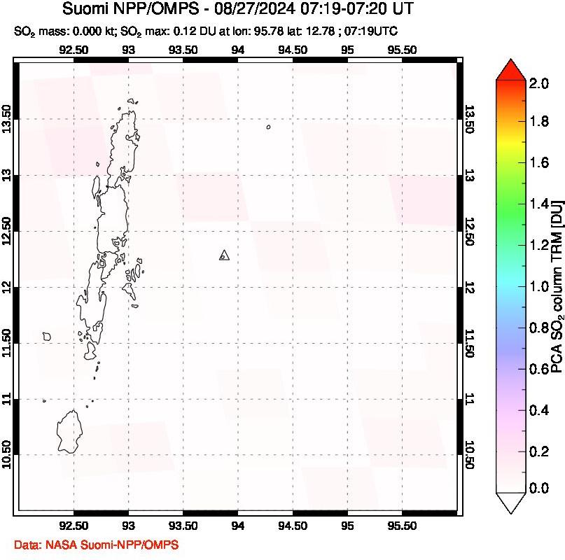 A sulfur dioxide image over Andaman Islands, Indian Ocean on Aug 27, 2024.