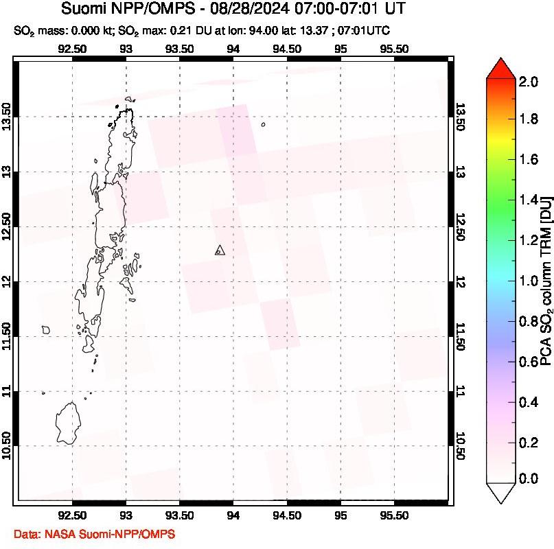 A sulfur dioxide image over Andaman Islands, Indian Ocean on Aug 28, 2024.