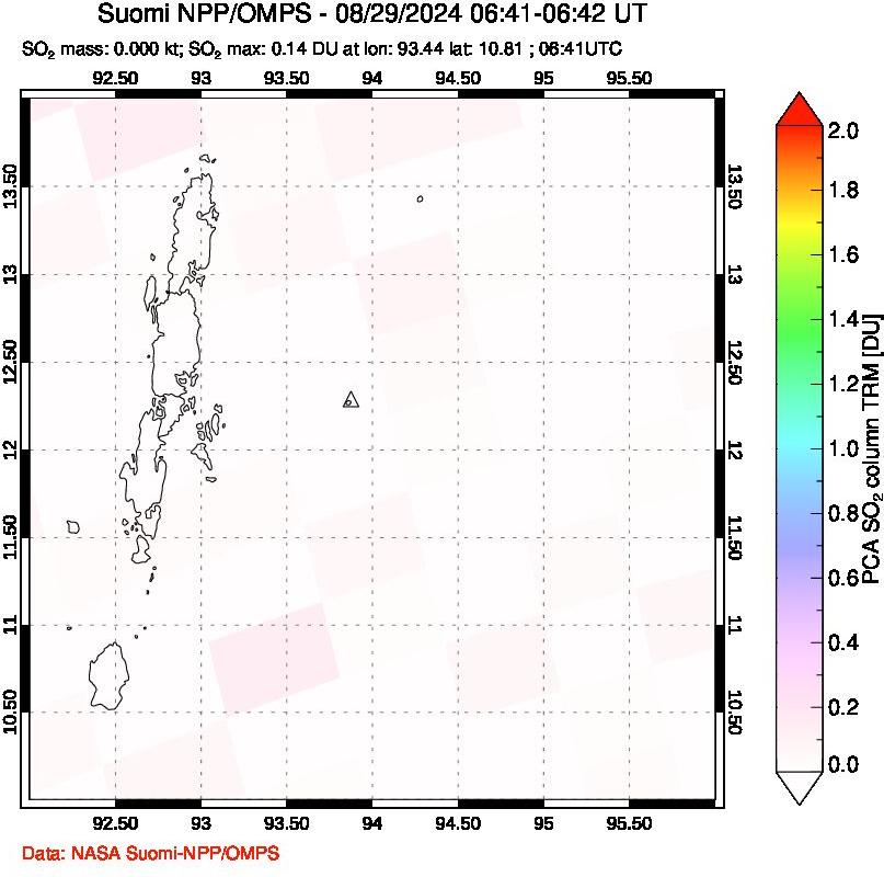 A sulfur dioxide image over Andaman Islands, Indian Ocean on Aug 29, 2024.