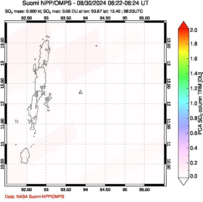 A sulfur dioxide image over Andaman Islands, Indian Ocean on Aug 30, 2024.