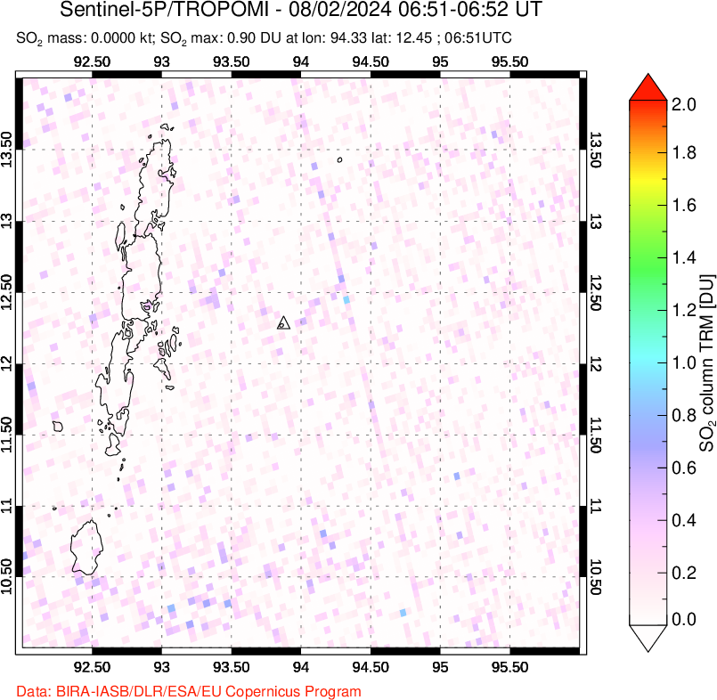 A sulfur dioxide image over Andaman Islands, Indian Ocean on Aug 02, 2024.