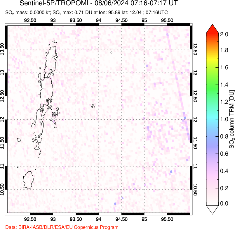 A sulfur dioxide image over Andaman Islands, Indian Ocean on Aug 06, 2024.