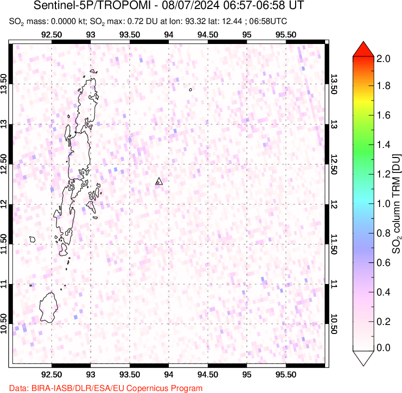 A sulfur dioxide image over Andaman Islands, Indian Ocean on Aug 07, 2024.