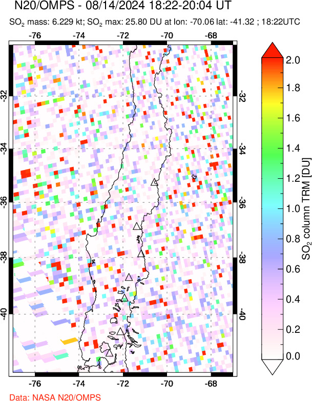 A sulfur dioxide image over Central Chile on Aug 14, 2024.